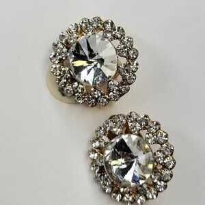 Vintage Crystal Clip On Earrings, 22mm Clear Crystal ClipOns Earrings